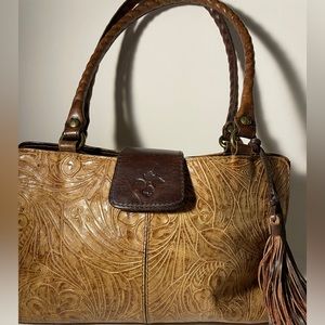 Patricia Nash | Tooled leather handbag , beautiful, tassels, brown leather